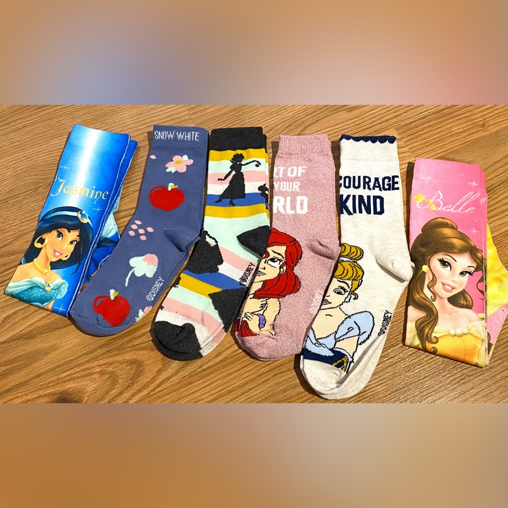 DISNEY Princess socks. Knee highs and crew cut.